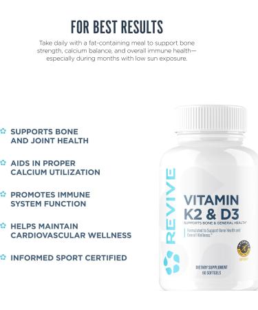 REVIVE MD Vitamin D3 & K2 - Supports Bone Health & Muscle Strength - K2 & D3 Vitamin Supplement for Women & Men Health & Brain Function (60 Servings) - Buy Online on GoSupps.com