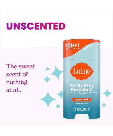 Lume Whole Body Deodorant - 2-Pack Smooth Solid Stick (Unscented) and Acidified Deodorant Wipes (Cool Cucumber) - Aluminum Free Baking Soda Free and Skin Safe - Buy Online on GoSupps.com