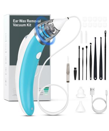 Ear Vacuum Wax Remover Ear Wax Removal 5 Levels Strong Suction Ear Wax Remover USB Charge Ear Wax Vacuum Reusable Ear Wax Removal Kit Electric Ear Wax Remover for Adults and Kids(Blue)