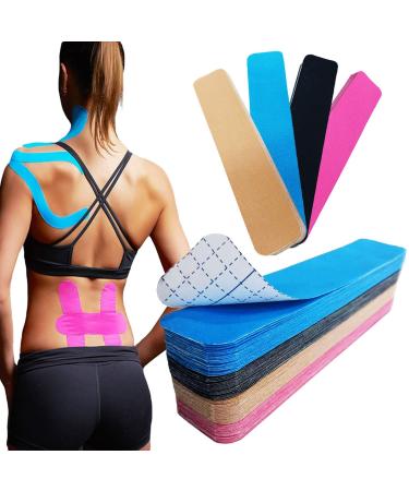 Pro Kinesiology Tape - 80 Strips -Elastic Athletic Tape for Joints Support & Muscle Pain Relief Cotton Waterproof Latex Free Breathable Perfect for Ankle Wrists Knees fit Any Activity(4color/80PCS)
