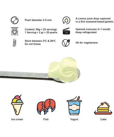 Lemon Gourmet Pearls for Dressing or Decoration Pot 50g Spheres of lemon juice in their liquid interior explode in your mouth - Buy Online on GoSupps.com