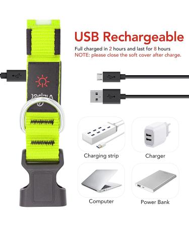 VIZPET LED Dog Collar USB Rechargeable | Waterproof & Adjustable Light Up Collar for Dogs - Green Medium 14.96-19.68 inch - Buy Online on GoSupps.com