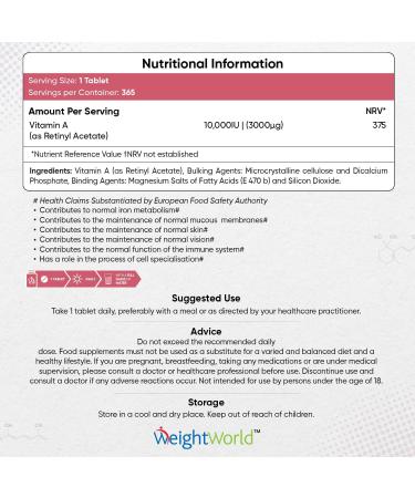 Vitamin A 10,000IU - 1 Year Supply (365 Vegan Tablets) - Bioavailable Retinyl Acetate for Eye & Skin | Made in UK - Buy Online on GoSupps.com