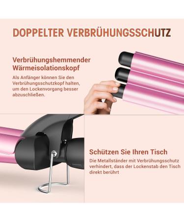 3-Barrel Curling Iron for Beach Waves - Adjustable Fast Heating Wave Iron for Long & Short Hair - Pink - Buy Online on GoSupps.com