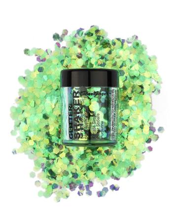 Stargazer Chunky Glitter Shaker UV Green. Cosmetic glitter for use on the eyes lips face body hair and nails. UV Green 5 g (Pack of 1)