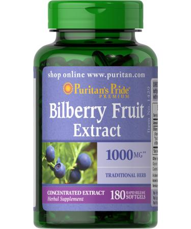 Bilberry Extract by Puritan's Pride, Contains Antioxidant Properties*, 1000mg Equivalent, 180 Rapid Release Softgels
