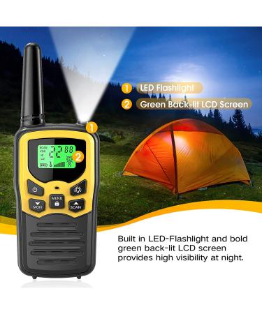 MOICO Yellow Walkie Talkies for Adults - 22 FRS Channels, LED Flashlight, Long Range Family Communication - Ideal for Hiking, Camping Trip - 4 Pack - Buy Online on GoSupps.com