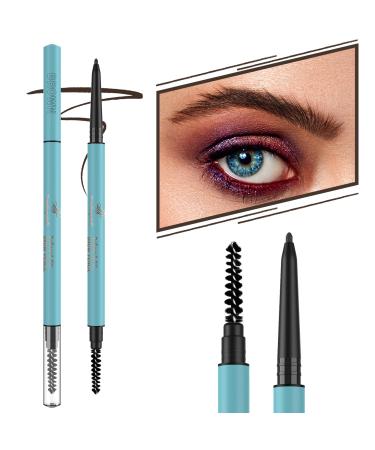 TurritopsisD Eyebrow Pencil Liner 2-Pack Dark Brown Waterproof Long-Lasting Retractable Extra-thin Pen Built-in Brush Create Eye Brow Natural Makeup