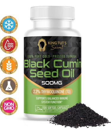 KING TUT'S SECRET Black Seed Capsules - 500 mg 100 Softgels - Nigella Sativa Extract Black Cumin Supplement for Hair Antioxidant Support Immune System - Halal Black Seed Cumin Oil Capsules - Buy Online on GoSupps.com