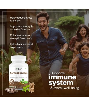 ORIBITE Ashwagandha 1000mg High-Potency Root Extract (2.5% Withanolides) | Supports Stress Relief Energy Stamina & Mental Clarity | Vegan Capsules | Natural Adaptogen | 60 Capsules - Buy Online on GoSupps.com