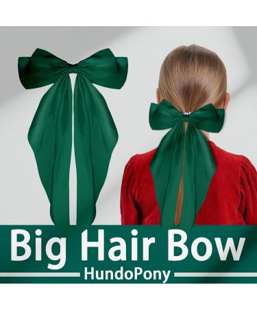 HundoPony Hair Bow Long Tail Soft Silky Satin Bowknots with Metal Clips Barrettes Hair Clips for Girls Women Stylish French Ribbon Hairpin Green - Buy Online on GoSupps.com