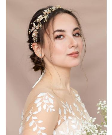 SWEETV Handmade Wedding Headpiece - Flower-Leaf Bridal Headband in Rose Gold | Bride Hair Accessories - Buy Online on GoSupps.com