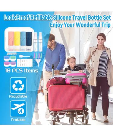 MQVXT 18-Piece Silicone Travel Bottle Set - 100ml Leak-Proof Containers for Shampoo Lotion and Liquids - Perfect for International Travel - Buy Online on GoSupps.com