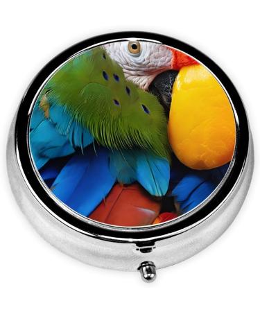 Fantastic Parrot Feather Printed Mini Round Pill Box | 3 Compartment Travel Organizer | Portable Medicine Case for Home & Office - Buy Online on GoSupps.com