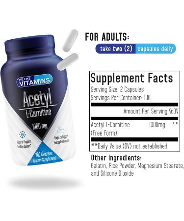 Acetyl L-Carnitine 1000mg | 200 Capsules | 100 Day Supply | Supplement 200 Count - Buy Online on GoSupps.com
