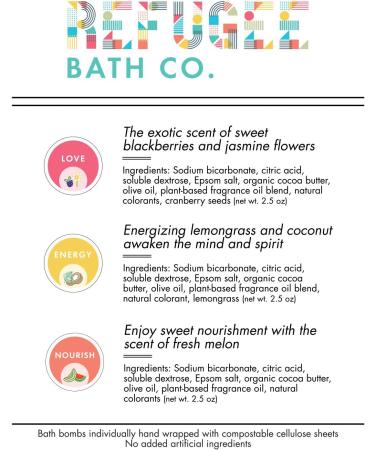 Refugee Bath Co. Organic Cocoa Butter Bath Bombs Variety Pack - 15 Pack 3.0 oz Each, Natural Plant-Based Ingredients, Rejuvenate - Buy Online on GoSupps.com
