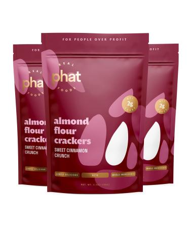 Cinnamon Almond Flour Crackers by Real Phat Foods - Low Carb, Gluten-Free Keto Snack - Pack of 3 (Sweet Cinnamon Crunch)