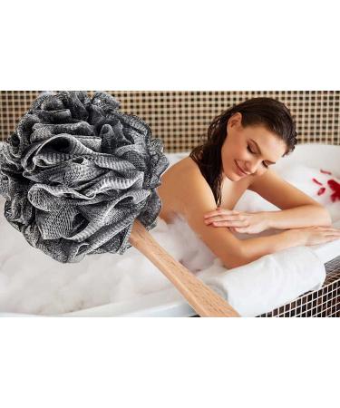 Arswin Shower Sponge Loofah Back Scrubber with Wooden Handle - PE Soft Mesh Body Scrubber for Women & Kids - Black - Buy Online on GoSupps.com
