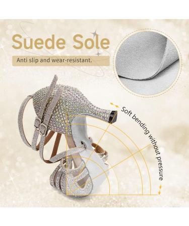Ruybozry Women's Latin Dance Shoes - Silver Rhinestone Salsa Sandals High Heel YC-D27 Open Toes Size 36.5 EU - Buy Online on GoSupps.com