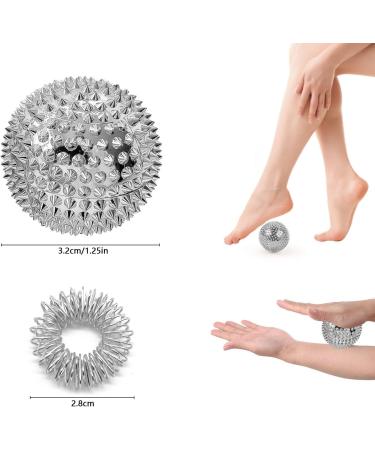 2 Magnetic Massage Hedgehog Balls & 3 Acupressure Rings - Stress Relief Yoga Balls (Silver) | International Shipping - Buy Online on GoSupps.com