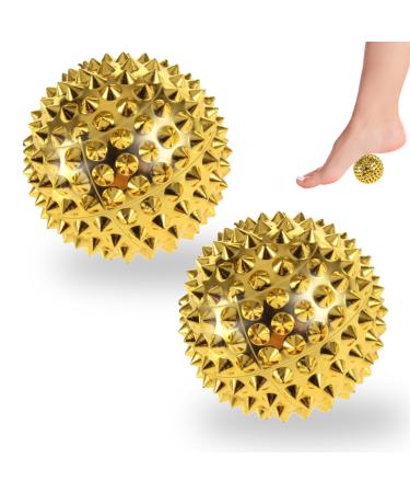 2 pieces of hedgehog ball massage ball magnetic massage ball hedgehog ball magnetic acupressure balls for backs legs feet & hands muscle massage (golden)