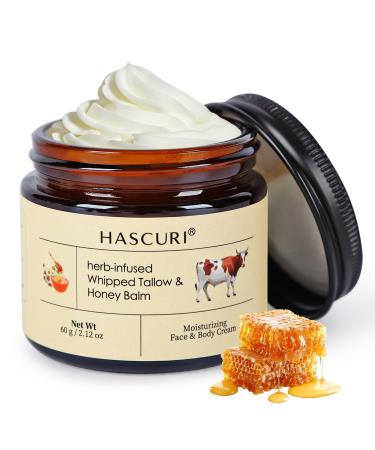 HASCURI Grass-Fed Whipped Tallow Balm - 100% Pure Beef Tallow Moisturizer for Face & Body - Rich in Vitamins E - Traditional Skin Food for Deep Hydration & Barrier Support - 2 oz (60g)