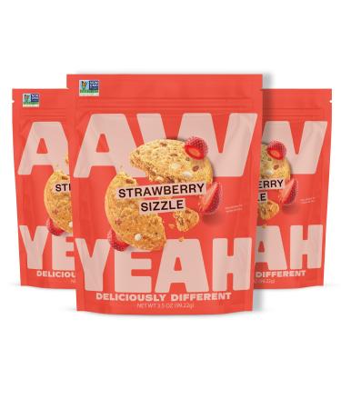 AwYeah Strawberry Sizzle Mini Cookies Sweet & Spicy Gluten-Free Vegan 3.5oz (3 Pack) All-Natural Non-GMO Poppable Treat with Real Fruit Lime & Sea Salt Perfect for Snacking or Sharing!