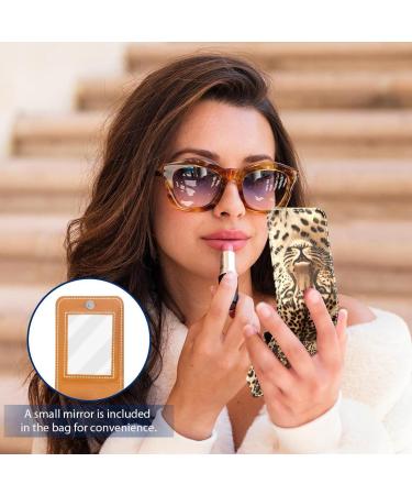 Buy Stylish Brown Leopard Print Leather Lipstick Case Organizer with Mirror | Mini Lip Gloss Holder for Travel | International Shipping Available - Buy Online on GoSupps.com