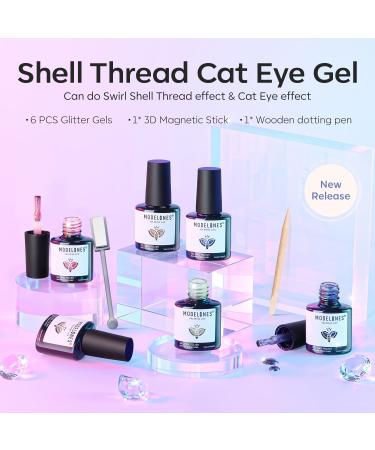 Modelones Cat Eye Gel Nail Polish Set 6 Colors Holographic Purple Pink Blue Gel Polish Glitter 9D Magnetic Gel Polish Shimmer Summer Gel Polish with Magnet Nail Art DIY Salon For Women - Buy Online on GoSupps.com
