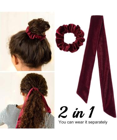 White Velvet Bow Hair Scrunchies Set - 2PCS Hair Ribbon Tie Elastics for Women and Girls - Buy Online on GoSupps.com