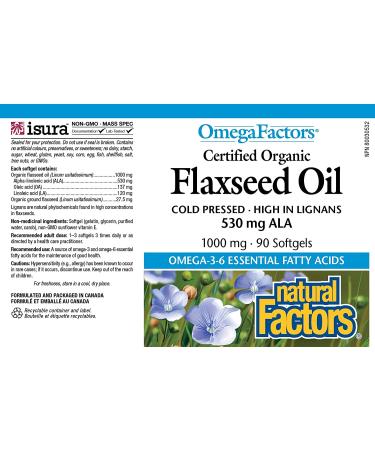 Natural Factors Flaxseed Oil 1000 mg - 90 Softgels | Premium Omega-3 Supplement - Buy Online on GoSupps.com