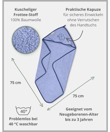 Ullenboom Hooded Towel for Babies - 100% Cotton Oeko-Tex Certified 75x75 cm Blue Bath Towel & Bathrobe for Kids Up to 3 Years - Buy Online on GoSupps.com