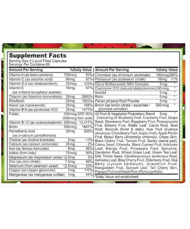SJJ DEPOT 120 Multivitamin Capsules - Daily Fruit and Vegetable Supplements for Men, Women, and Seniors - Joint, Heart, Brain, and Antioxidant Support - Buy Online on GoSupps.com
