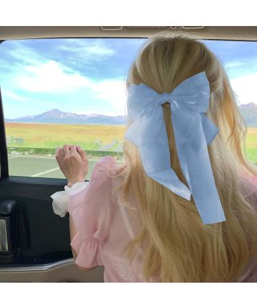 Inilbran Vintage Silk Bow Hair Clips Long Silk Satin Bow Hair Clips French Chiffon Hair Clip Barrette Long Silk Ribbon Bow Hair Clips Headpiece Large Silky Bow Hair Accessories blue - Buy Online on GoSupps.com