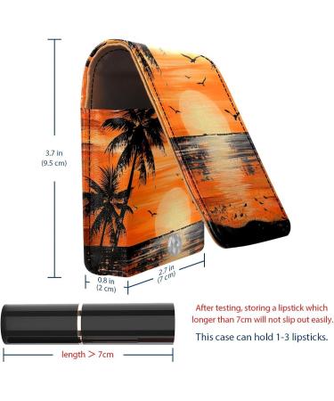 Leather Lipstick Case Organizer with Mirror - Mini Lip Gloss Holder Bag | Tropical Sea Beach Sunset Design - Buy Online on GoSupps.com