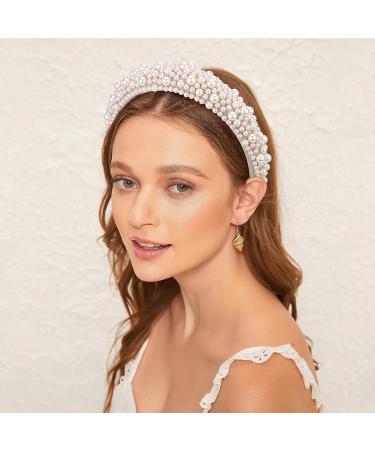 Wecoe Pearl Headband - White Bridal Headpiece for Women and Girls - Wedding Hair Accessories - Fancy Beaded Padded Headband - Gift for Her - Buy Online on GoSupps.com