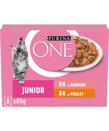 PURINA One Junior Dispersion Sauce Various Flavours Salmon and Chicken for Kittens 8 x 85 g - Buy Online on GoSupps.com