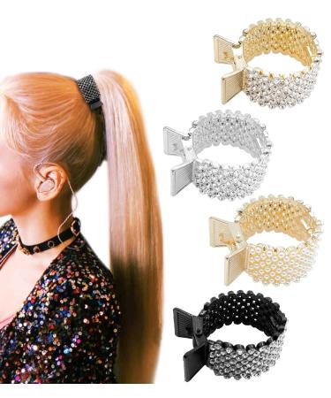 4 Styles High Ponytail Hair Clips  Rhinestone Hair Barrettes Pearl Spring Metal Claw Clips  Hair Cuff Clips Decorative Ponytail Buckle Holder for Women Girls Thick Thin Hair Accessories Birthday Gift