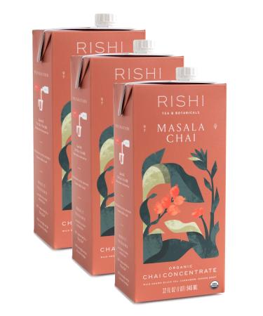 Rishi Tea Masala Chai Concentrate Beverage | Immune Support, Organic Black Tea, Antioxidants, Energy-Boosting | 32 oz Carton, 8 Servings (Pack of 3)