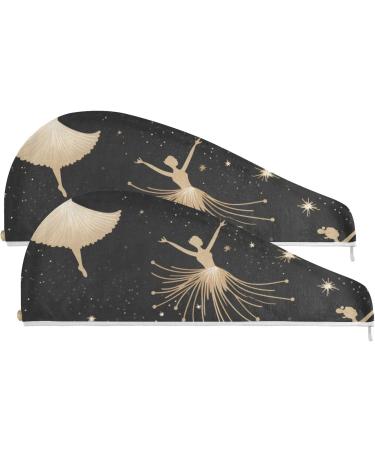 Gold Ballerinas Hair Towel 2 Pack - Super Absorbent & Quick Dry Hair Turbans for Women & Girls - Perfect Hair Drying Solution - Buy Online on GoSupps.com