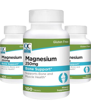 Quality Choice Magnesium Oxide 250 mg Tablets - Gluten Free Dietary Mineral Supplement - 100 Count Bottle for Muscle, Heart, Bone, and Nerve Health Support - Buy Online on GoSupps.com