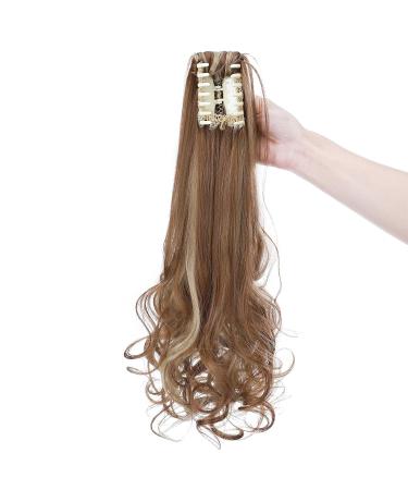 Ponytail Extension & Braid Clip | Heat Resistant Hair Extensions (Smooth + Wavy) - 18 Light Brown & Ash Blonde - Buy Online on GoSupps.com
