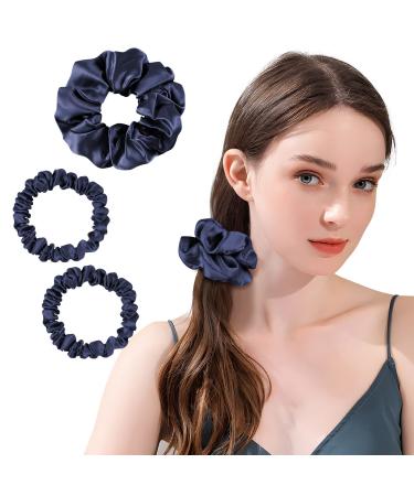 Osilk 3-Set 100% silk hair tie Small scrunchy hair jewelry braiding rubber hair rings elastic hair bands rubber bands navy blue 3-part range Marineblau