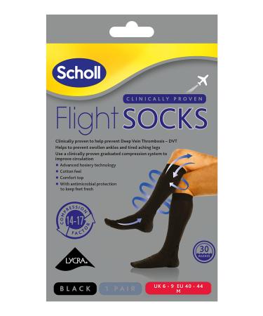 Scholl Men & Women 1 Pair Cotton Feel Flight Socks Unisex 6.5 - 9 Black - Buy Online on GoSupps.com