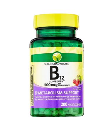KP+ Spring Valley Vitamin B12 | B12 500 mcg Vitamin Supplement | Metabolism Support | Natural Cherry Flavor | 200 Microlozenges | Pack of 1