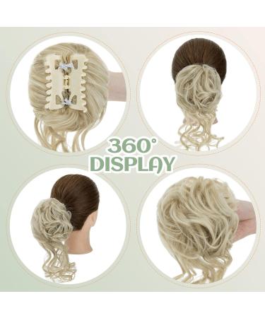 S-Noilite Claw Clip Messy Bun Hair Chignon Curly Wavy Scrunchie | Ash Blonde to Bleach Blonde 24T613 - Synthetic Ponytail Extensions for Women - Buy Online on GoSupps.com