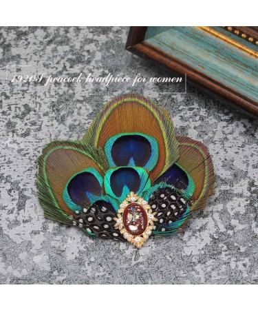 Asooll Peacock Feather Hair Clip - 1920s Flapper Headpiece with Red Crystal - Festival Costume Hair Accessories for Women - Buy Online on GoSupps.com
