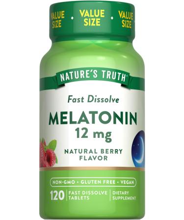 Nature's Truth Melatonin Tablets | 12mg | 120 Count | Natural Berry Flavor | Fast Dissolve | Vegan Non-GMO & Gluten Free Supplement 120 Count (Pack of 1)