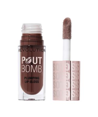 Revolution Beauty Pout Bomb Plumping Lip Gloss High-Shine for Glossy Fuller & Plump Lips with Hyaluronic Acid & Peptides Vegan & Cruelty-Free Espresso Cool Nude & Brown 0.15 Fl Oz