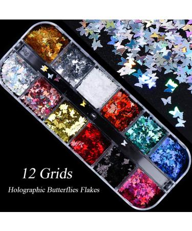 3D Butterfly Nail Glitter Sequins - 12 Colors Holographic Butterfly Nails Supply for Manicure Tips & Decoration - Buy Online on GoSupps.com